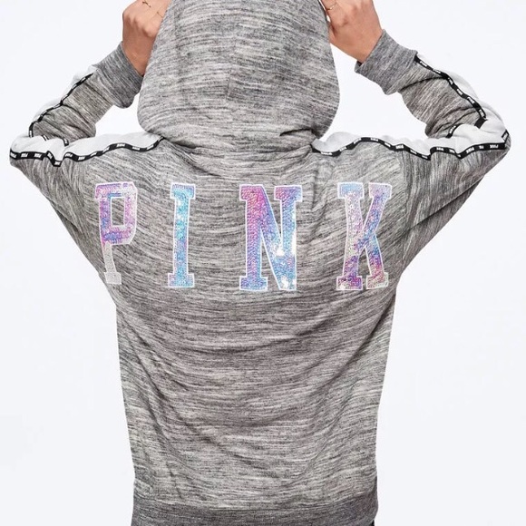 pink faux fur hooded sequin jacket